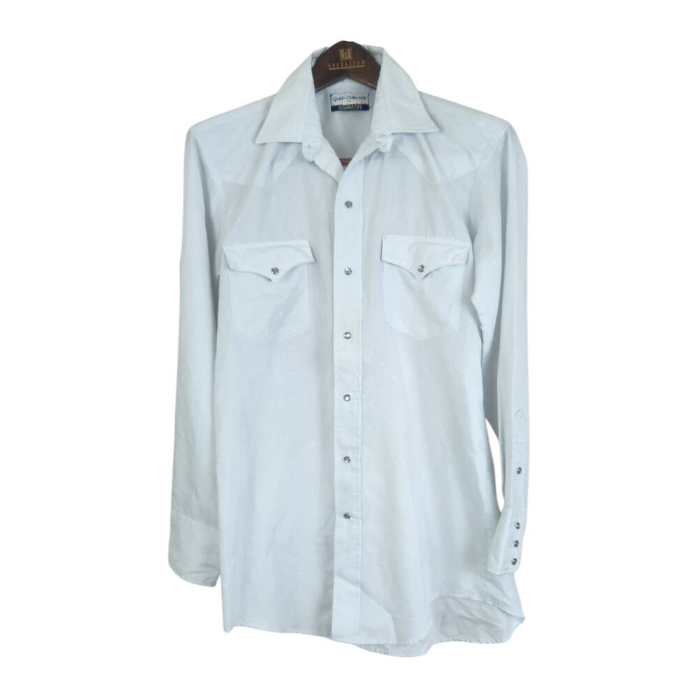 Vintage Men's Karman Gold Collection Powder Blue Western Pearl Snap Shirt LARGE